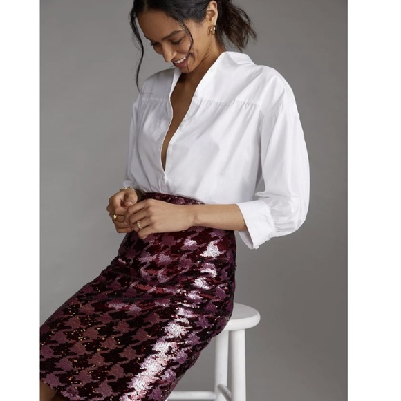 NEW Anthropologie Maeve Sequined Houndstooth Mini Skirt size 0 - Picture 4 of 8